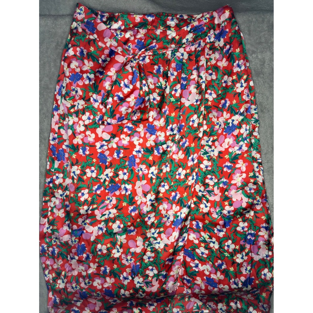 Kelly Renee Red Floral Wrap Midi Skirt Tie Waist Size Large L/G